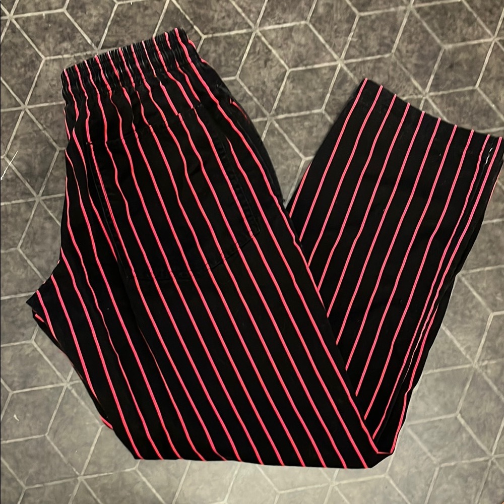 Chef Pants, red and black stripes.